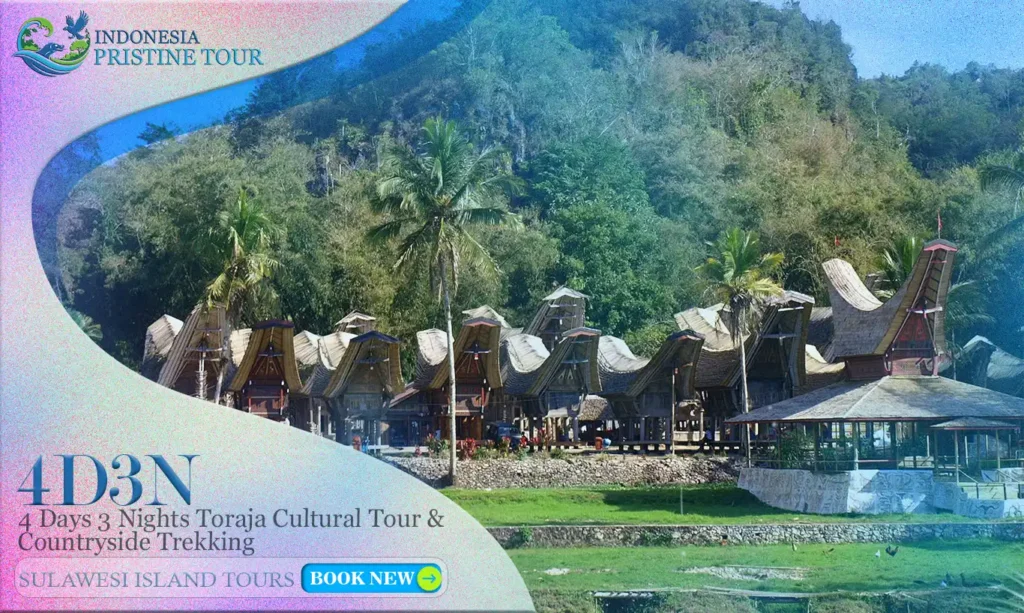 4 Days 3 Nights Toraja Cultural Tour & Countryside Trekking – Explore traditional Tongkonan villages, ancient burial sites with Tau-Tau effigies, scenic highlands, and rice terrace trekking