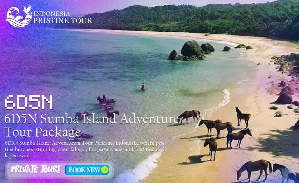 Scenic landscapes of Sumba Island featuring rolling savannas, traditional villages, waterfalls, and pristine beaches during a 6D5N Sumba Island Adventure Tour Package