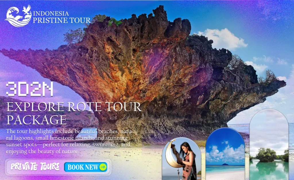 Explore Rote Tour Package 3D2N menampilkan keindahan Pulau Rote dengan pantai eksotis, laut biru jernih, dan budaya lokal yang autentik.