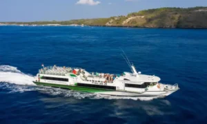 Ferries traveling to the Gili Islands from Lombok, Indonesia.