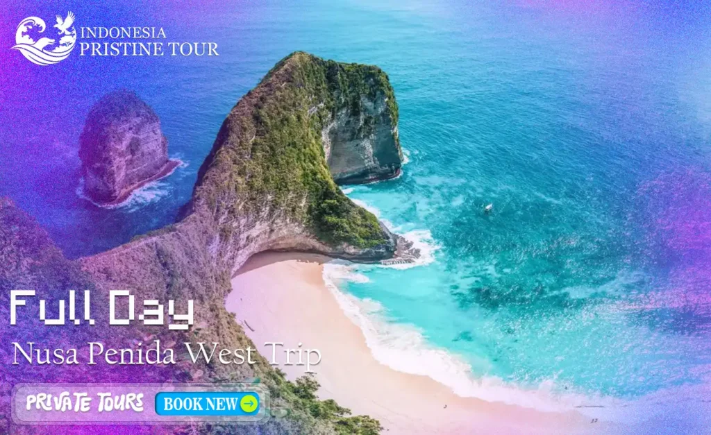 Iconic cliff views of West Nusa Penida with crystal-clear blue ocean, featuring Kelingking Beach, Broken Beach, and Angel’s Billabong in a full-day trip.
