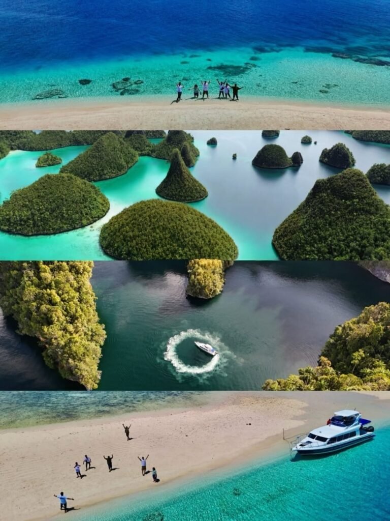 Raja Ampat island hopping between scenic limestone islands and turquoise waters